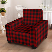 Load image into Gallery viewer, Red and Black Buffalo Plaid Stretch Armchair Slipcover For Chairs Up To 43&quot; Wide
