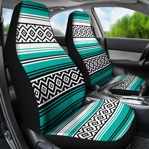 Turquoise Mexican Serape Inspired Pattern Car Seat Covers Turquoise, Black, White