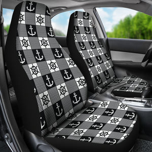 Black and White Nautical Patchwork Pattern Car Seat Covers Set