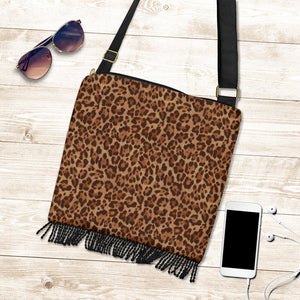 Leopard Print Boho Crossbody Handbag Shoulder Strap Purse