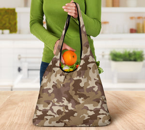 Brown Camouflage Reusable Grocery Shopping Bags Camo Pattern Pack of 3