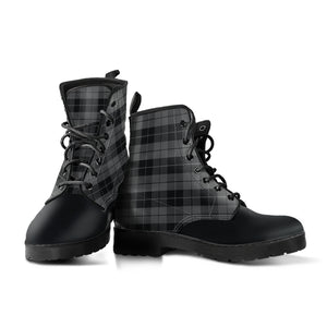 Gray and Black Plaid Vegan Leather Color Block Boots