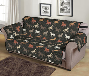 Horse Pattern On Dark Background Sofa Cover Couch Protector