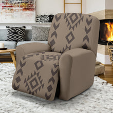Load image into Gallery viewer, Light Brown With dark Brown Ethnic Pattern Recliner Stretch Slipcover With Elastic Edge Fits Up To 40&quot; Chairs
