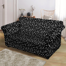 Load image into Gallery viewer, Music Notes Pattern in Black and White on Stretch Loveseat Slipcover Protector
