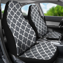 Load image into Gallery viewer, Dark Gray Charcoal and White Quatrefoil Car Seat Covers
