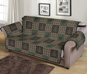 Woodland Plaid With Deer and Pine Trees Patchwork Pattern Furniture Slipcovers