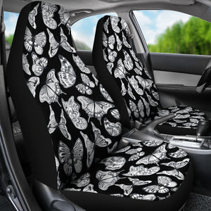 Black With Gray and White Butterflies Car Seat Covers