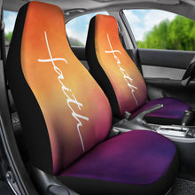 Load image into Gallery viewer, Faith Word Cross In White On Orange and Purple Ombre Car Seat Covers Religious Christian Themed
