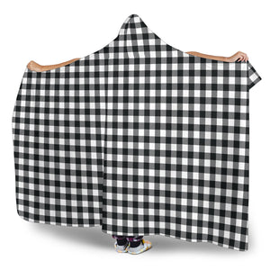 Black and White Buffalo Plaid Hooded Sherpa Lined Blanket