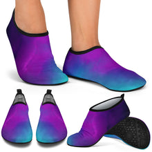 Load image into Gallery viewer, Teal and Purple Ombre Watercolor Water Shoes Aqua Shoes Swim Shoes
