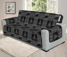 Load image into Gallery viewer, Gray and Black Plaid With Bears and Pine Trees Rustic Patchwork Pattern on Oversized Sofa Slip Cover Protector
