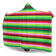 Load image into Gallery viewer, Green and Red Serape Style Hooded Blanket With Tan Sherpa Lining
