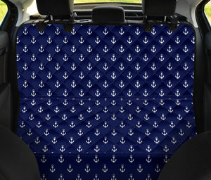 Navy Blue With White Anchor Pattern Pet Hammock Back Seat Cover For Dogs