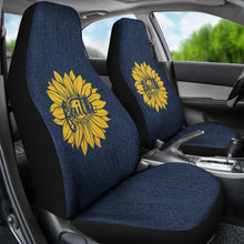Load image into Gallery viewer, Faith Sunflower on Rustic Faux Dark Blue Denim Style Background Car Seat Covers
