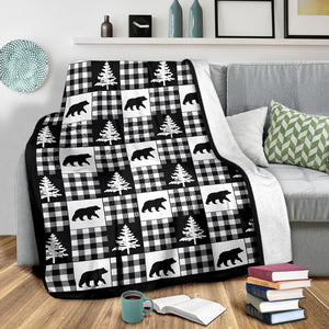 Black and White Buffalo Plaid Fleece Throw Blanket Country Lodge Pattern