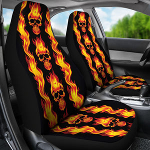 Flaming Skull Car Seat Covers Set