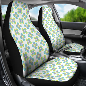 White With Green Retro Hippie Flower Pattern Car Seat Covers Set