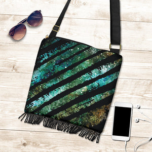 Nebula Galaxy Stripes Purse With Fringe Boho Crossbody Bag