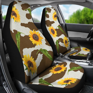 Brown Cow Print With Rustic Sunflower Pattern Car Seat Covers Seat Protectors Farmhouse