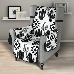 Black and White Cactus Boho Ethnic Pattern Armchair Slipcover Protector