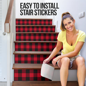 Red and Black Buffalo Plaid Stair Stickers Decal Set of 6 Farmhouse Decor