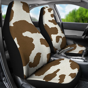 Light Brown and White Cow Hide Print Car Seat Covers Rustic Pattern