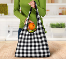 Load image into Gallery viewer, Black and White Buffalo Plaid Grocery Bags Pack of 3
