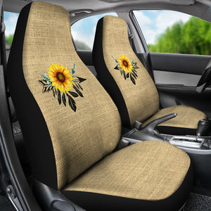 Burlap Style Background With Sunflower Dreamcatcher Car Seat Covers Set of 2
