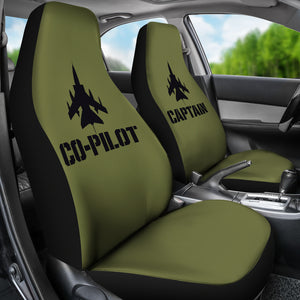 Captain and Co-Pilot Set of 2 Car Seat Covers Army Military Green