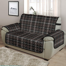 Load image into Gallery viewer, Brown, Black and White Plaid Tartan 48&quot; Chair and a Half Couch Cover Sofa Protector
