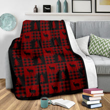 Load image into Gallery viewer, Red and Black Buffalo Plaid Deer Buck Pine Tree Patchwork Pattern Fleece Throw Blanket
