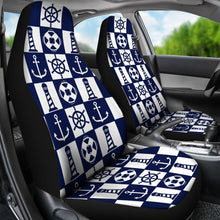 Load image into Gallery viewer, Navy Blue and White Nautical Patchwork Pattern Car Seat Covers
