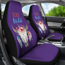 Load image into Gallery viewer, Stay Wild Boho Cow Skull Design Purple Car Seat Covers Set
