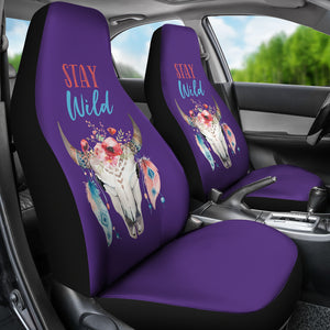 Stay Wild Boho Cow Skull Design Purple Car Seat Covers Set