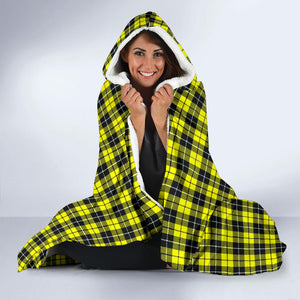Yellow Black and White Plaid Pattern Hooded Blanket