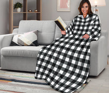 Load image into Gallery viewer, Black and White Buffalo Check Wearable Blanket With Sleeves
