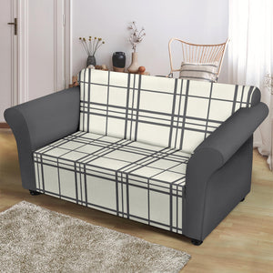 Cream and Gray Plaid Contrast Color Block Loveseat Sofa Stretch Slipcover