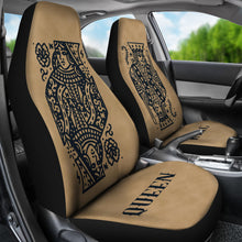 Load image into Gallery viewer, King and Queen Car Seat Covers Set of 2 on Tan Background
