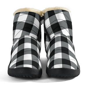 Black and White Buffalo Plaid Faux Fur Lined Winter Slipper Boots Indoor Outdoor