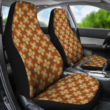 Load image into Gallery viewer, Brown With Retro Orange and Green Flower Pattern Car Seat Covers Set of 2 Universal Fit
