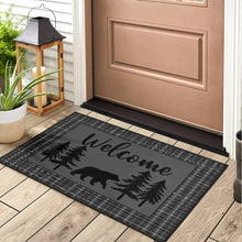 Load image into Gallery viewer, Rustic Bear Theme Door Mat Gray Plaid Welcome Mat
