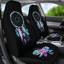 Load image into Gallery viewer, Dreamcatcher Car Seat Covers Black With Teal, Purple and Blue Boho Flower Design
