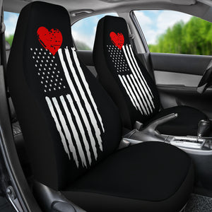 Distressed American Flag With Heart On Top Seat Covers Set