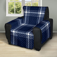 Load image into Gallery viewer, Navy Blue and White Tartan Plaid 28&quot; Recliner Slipcover
