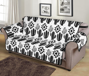 Black and White Cactus Boho Pattern on Sofa Slipcover For Up to 70" Seat Width Couches