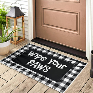 Wipe Your Paws Buffalo Plaid Doormat Non Slip Indoor Outdoor Use