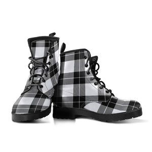 Black and White Tartan Plaid Boots Vegan Leather