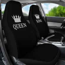 Load image into Gallery viewer, King and Queen Car Seat Covers Black and Silver Set of 2
