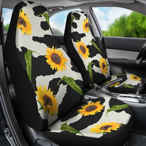 Black and White Cow Print With Rustic Sunflowers Car Seat Covers Seat Protectors